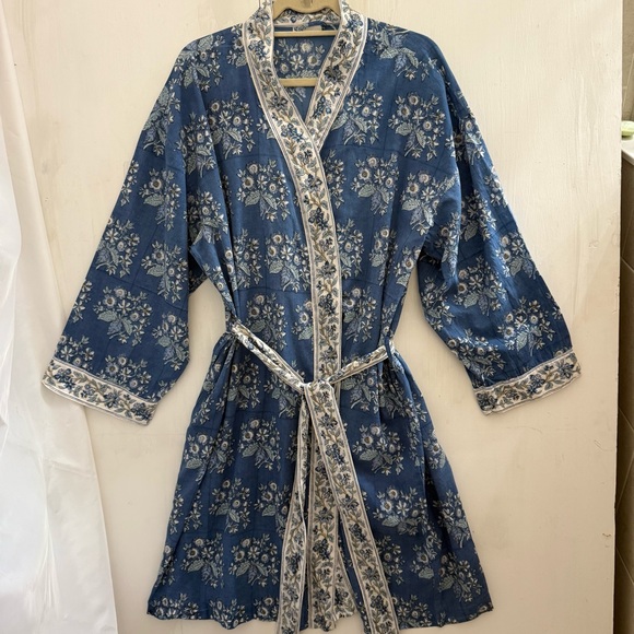 Pottery Barn Blue Print Cotton Robe OS - Picture 4 of 10